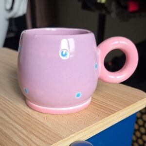 Vintage Fitz and Floyd Pink Donut Handle Polka Dot Mini Mug